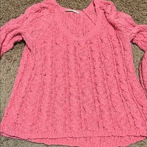 Abercrombie & Fitch Pink V-Neck Cable Knit Sweater